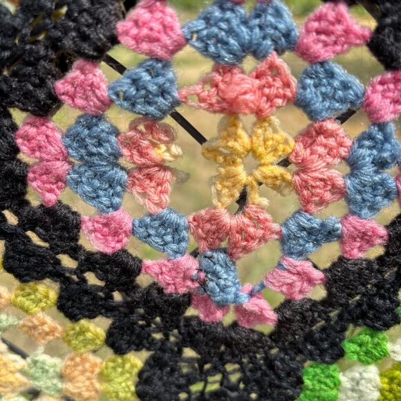 Vintage Handmade Grannycore Square Afghan Throw Roseanne Boho Crochet 70"x38" - Picture 8 of 9